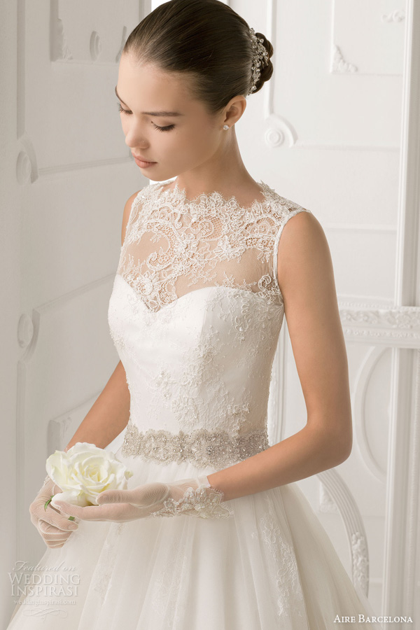 aire barcelona 2014 bridal omero sleeveless illusion lace neck wedding dress bodice aire barcelona 2014 bridal omero sleeveless illusion lace neck wedding dress bodice