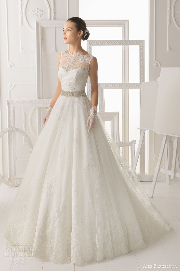 aire barcelona 2014 bridal omero sleeveless illusion lace neck wedding dress aire barcelona 2014 bridal omero sleeveless illusion lace neck wedding dress