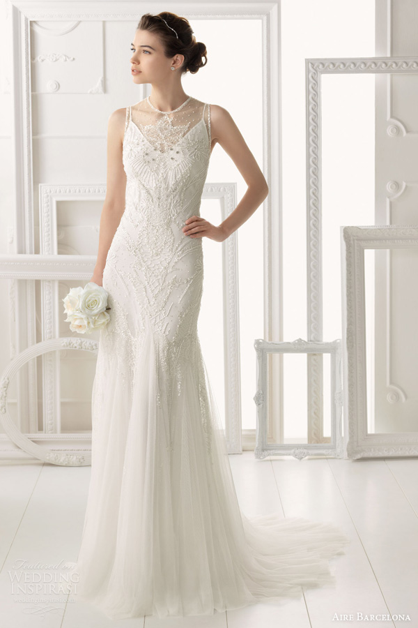 aire barcelona 2014 bridal omeya sleeveless beaded wedding dress