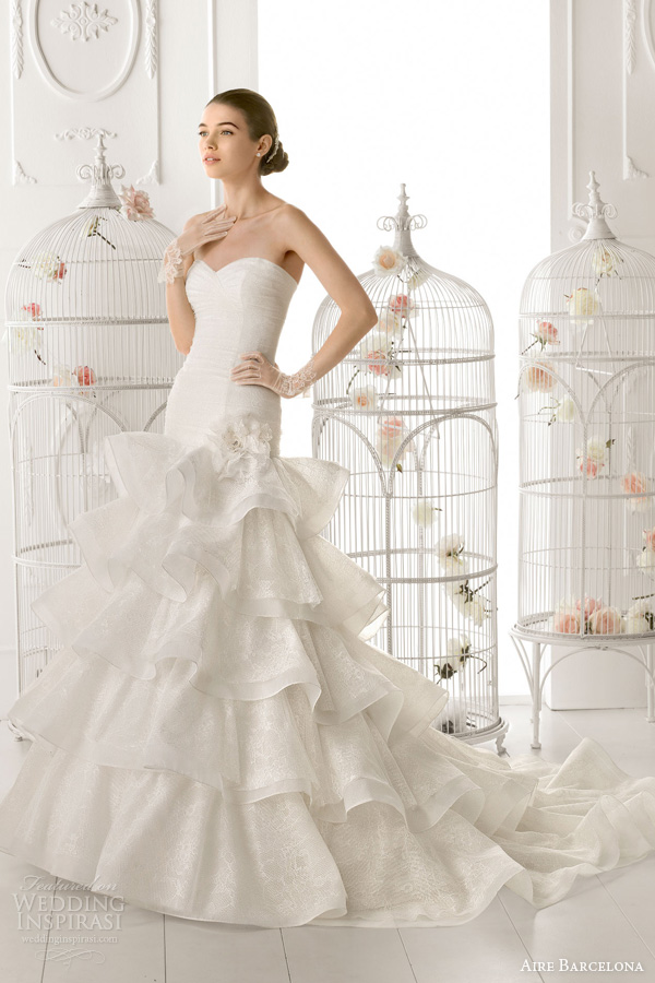 aire barcelona 2014 bridal oporto strapless mermaid rufffle wedding dress