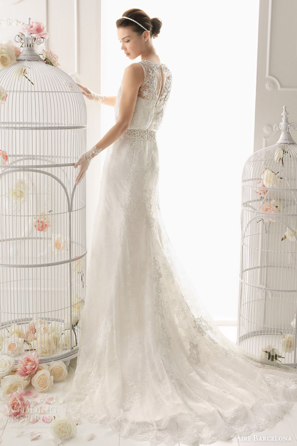 aire barcelona 2014 odette sleeveless lace blouson wedding dress back train aire barcelona 2014 odette sleeveless lace blouson wedding dress back train