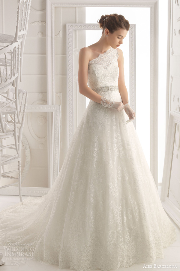 aire barcelona 2014 oxford one shoulder lace wedding dress