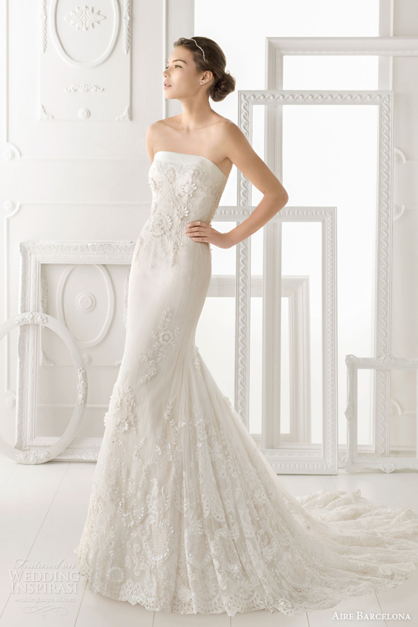 aire barcelona 2014 wedding dress osnel strapless gown