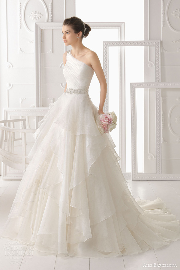 aire barcelona 2014 wedding dresses optimo one sholder gown tiered skirt