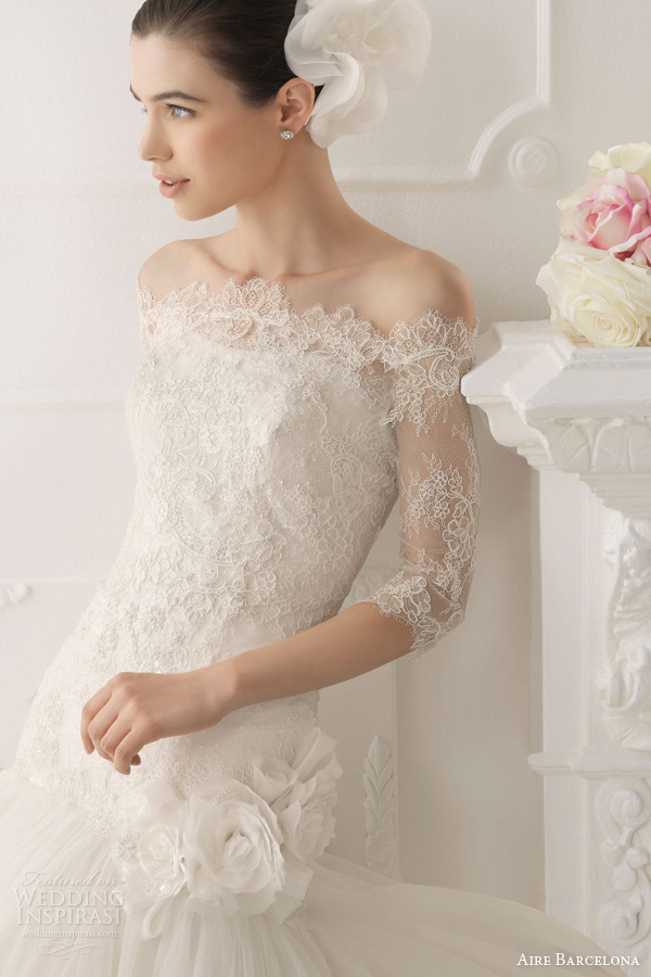 aire barcelona wedding dresses 2014 bridal omar strapless fit flare gown off shoulder lace sleeve jacket aire barcelona wedding dresses 2014 bridal omar strapless fit flare gown off shoulder lace sleeve jacket