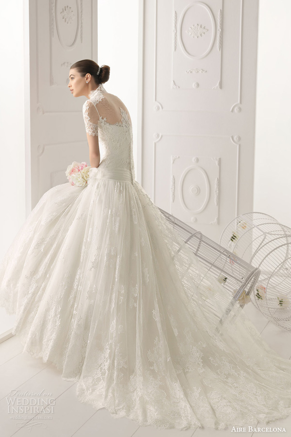 aire barcelona wedding dresses 2014 bridal ombra strapless fit flare gown short sleeve jacket