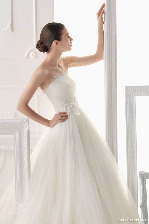 aire barcelona wedding dresses 2014 ocana strapless ball gown lace accents