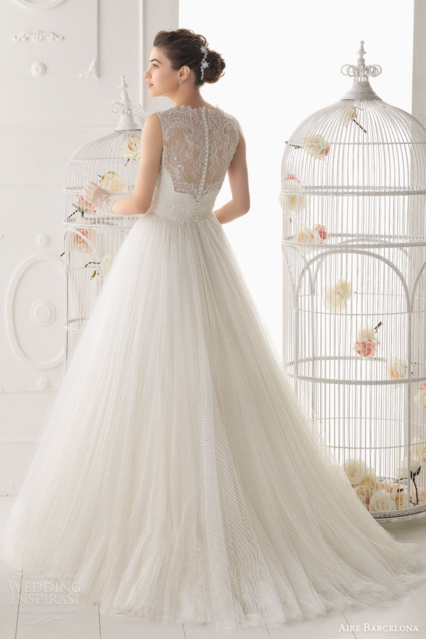 aire barcelona wedding dresses 2014 ocarina gown lace bodice illusion back train