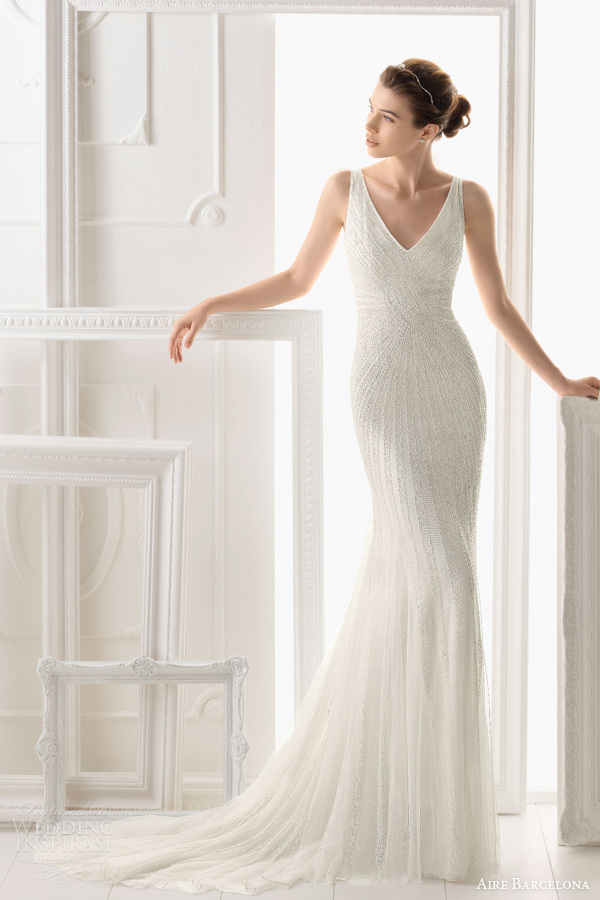 aire barcelona wedding dresses 2014 onice sleeveless beaded sheath gown