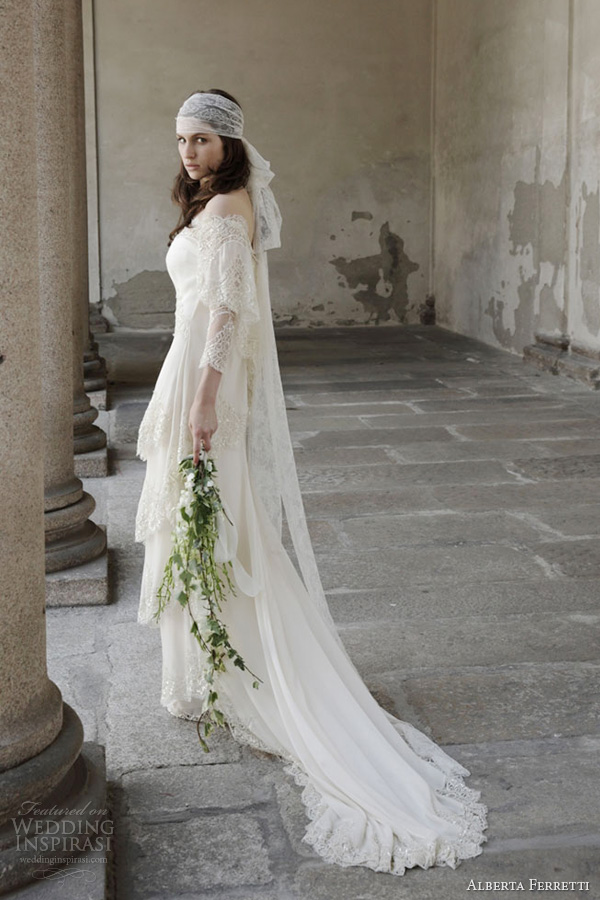 alberta ferretti 2014 bridal collection balmoral wedding dress off shoulder sleeves