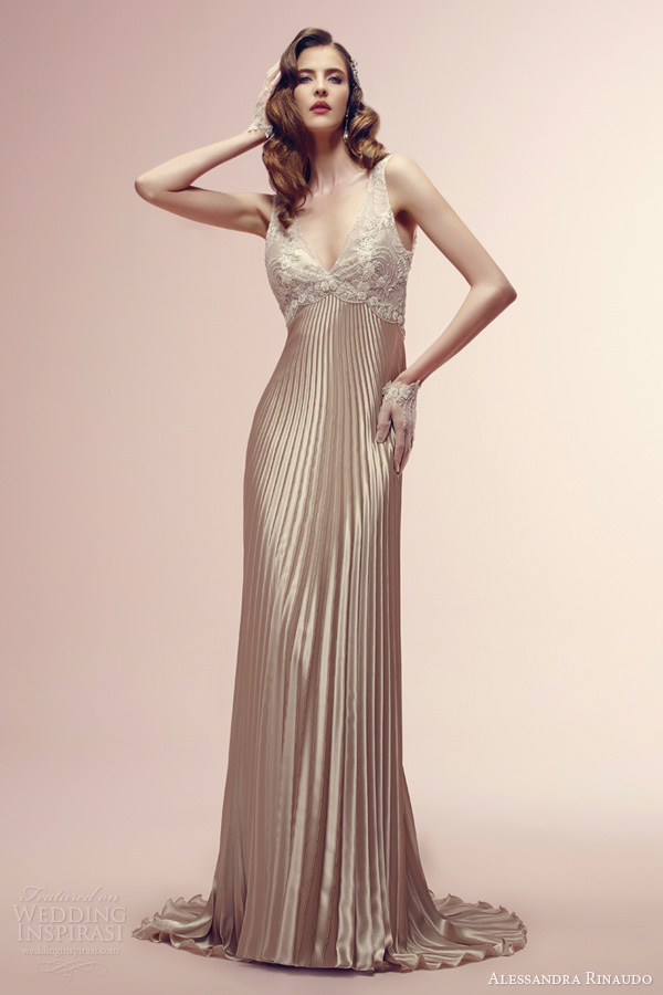 alessandra rinaudo bridal 2014 color wedding dresses rowan sleeveless empire waist pleated skirt copper