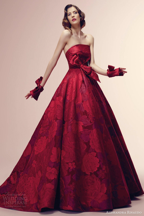 alessandra rinaudo bridal 2014 rubina red color wedding dress strapless floral print