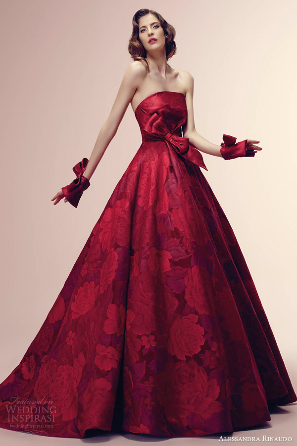 alessandra rinaudo bridal 2014 rubina red color wedding dress strapless floral print alessandra rinaudo bridal 2014 rubina red color wedding dress strapless floral print