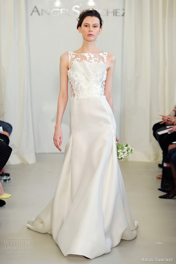 angel sanchez 2014 wedding dress sleeveless illusion crumb catcher