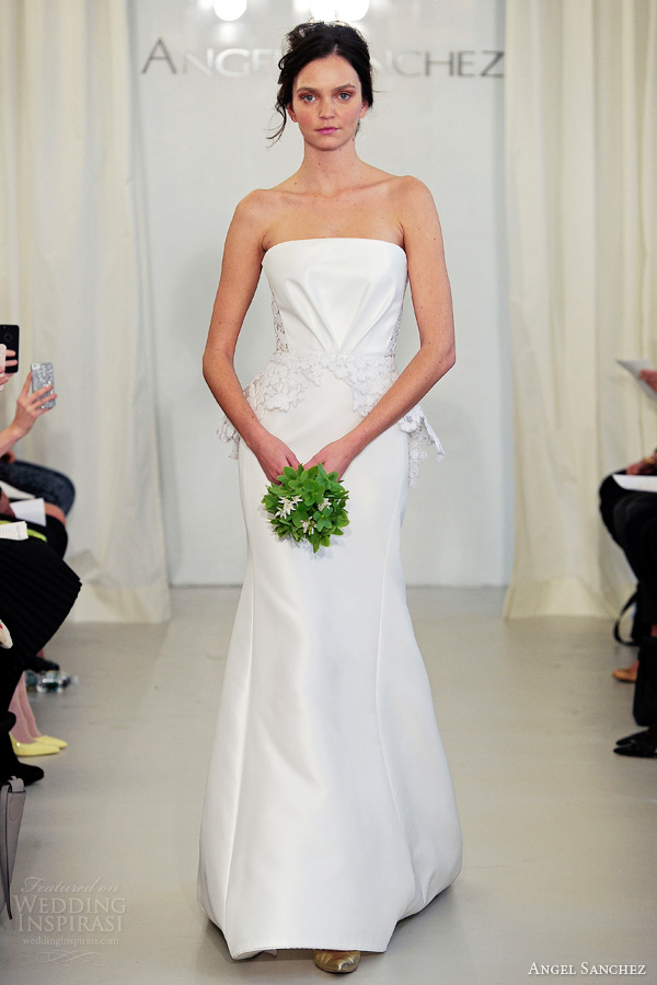 angel sanchez bridal 2014 strapless wedding dress floral peplum bodice