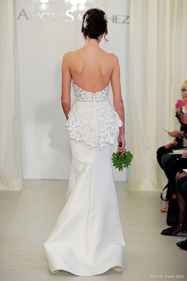 angel sanchez bridal 2014 strapless wedding dress floral peplum