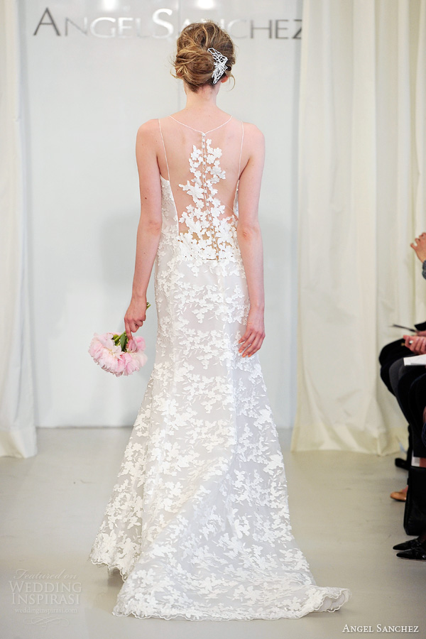 angel sanchez spring 2014 bridal sleeveless illusion neckline portrait back dress