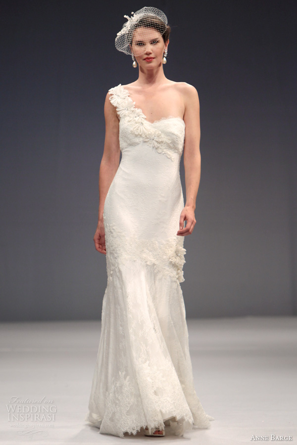 anne barge fall 2013 2014 bridal dominique one shoulder lace wedding dress