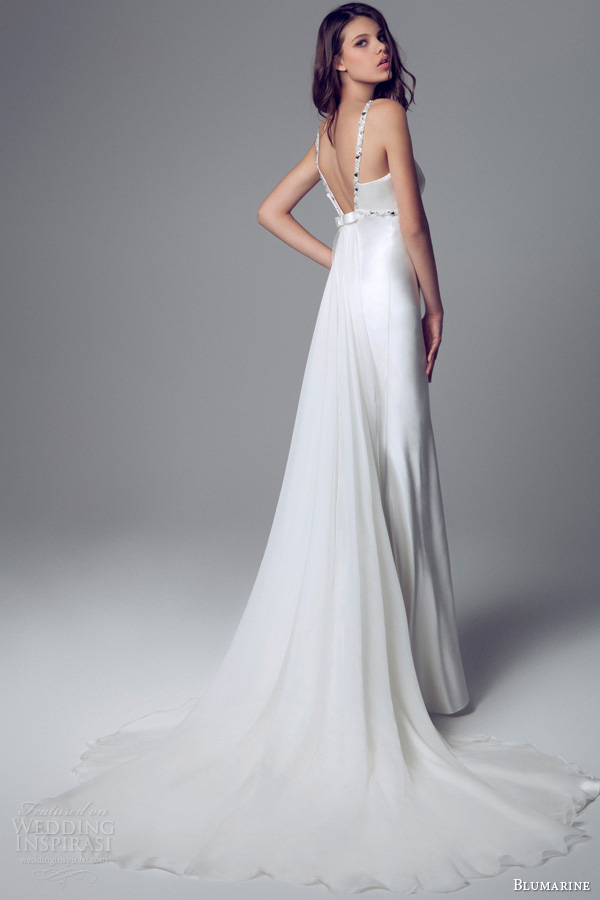 blumarine 2014 bridal collection sleeveless satin gown beaded straps waist open back train