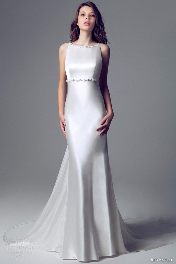 blumarine 2014 bridal collection sleeveless satin gown beaded straps waist