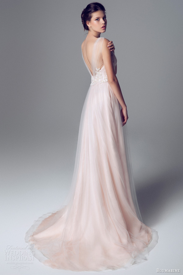 blumarine 2014 bridal pink wedding dress gathered straps train