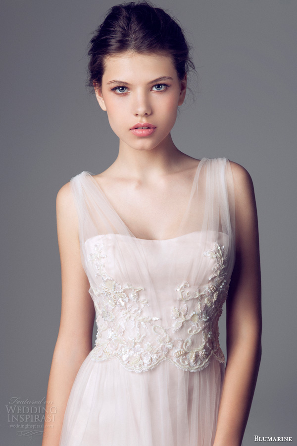 blumarine 2014 bridal pink wedding dress gathered straps