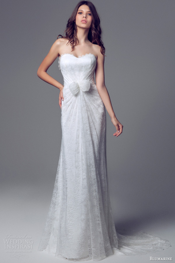 blumarine 2014 bridal strapless lace wedding dress gathered bodice bow