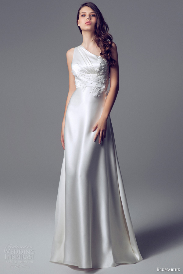 blumarine 2014 one shoulder goddess gown satin applique flower bead pleated bodice blumarine 2014 one shoulder goddess gown satin applique flower bead pleated bodice