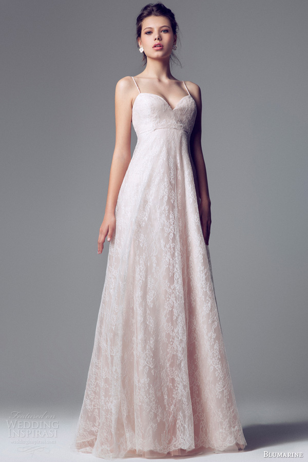 blumarine 2014 pink lace wedding dress straps empire waist