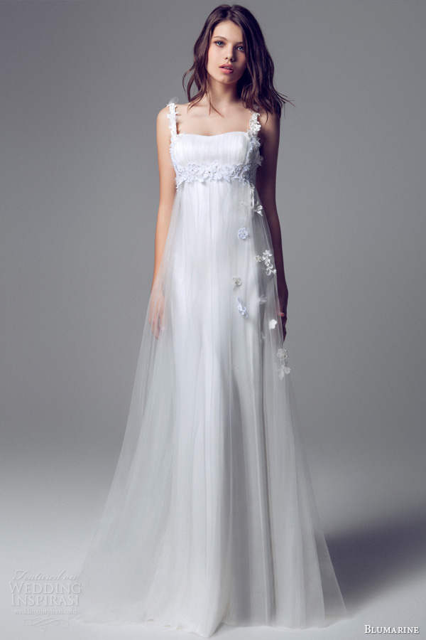 blumarine 2014 romantic wedding dresses empire waist gown tulle overlay floral straps applique