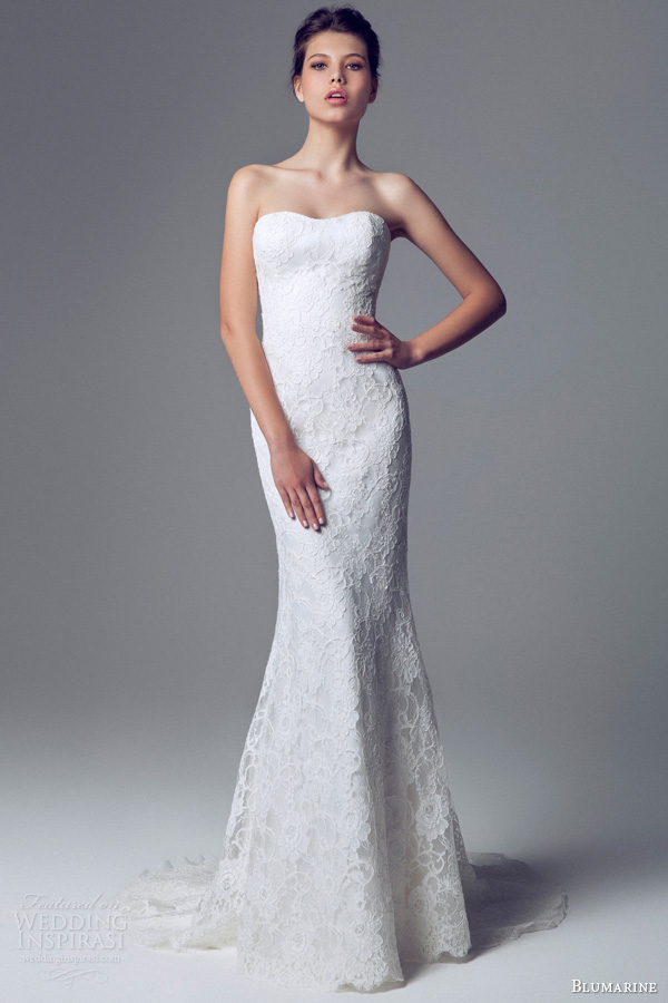 blumarine 2014 strapless lace wedding dress sheath