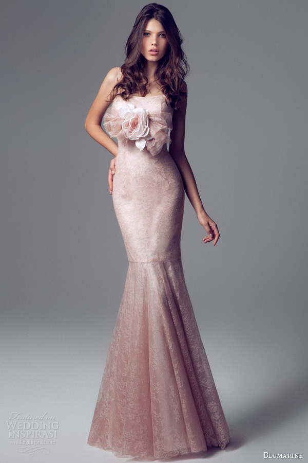 blumarine bridal 2014 lace marmaid gown flower accent waist straps
