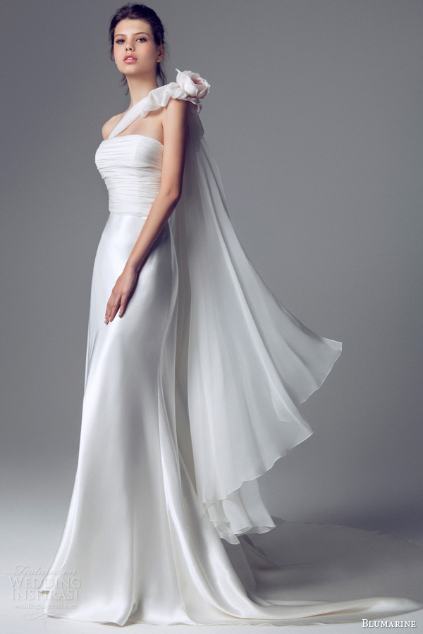 blumarine bridal 2014 one shoulder wedding dress ruched bodice satin skirt
