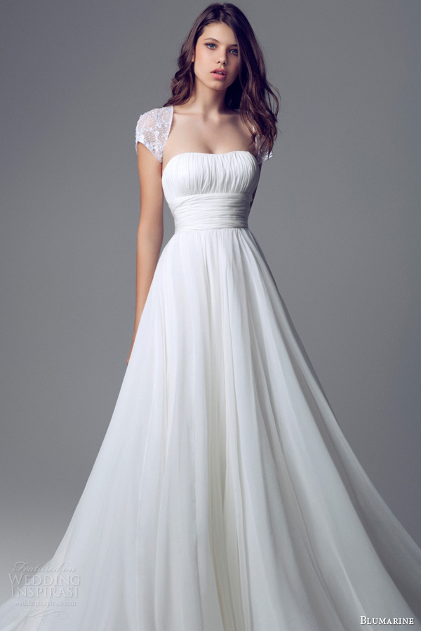 blumarine bridal 2014 ruched bodice wedding dress cap sleeve shrug