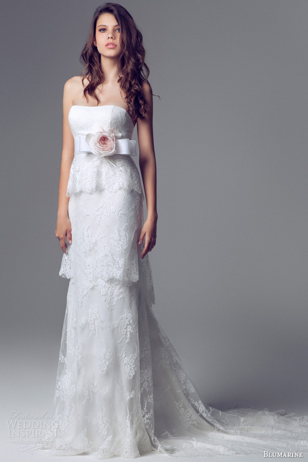 blumarine bridal 2014 strapless lace wedding dress peplum