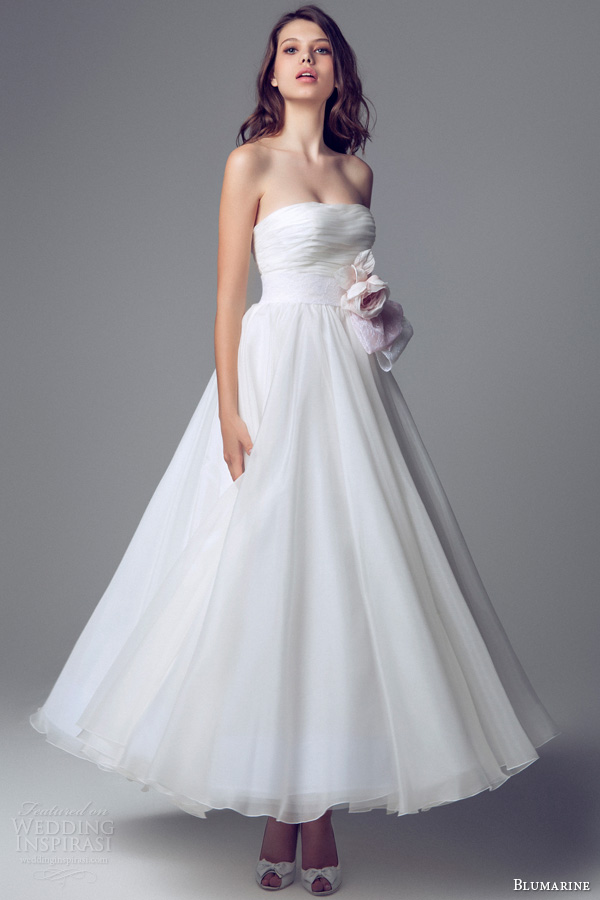 blumarine bridal 2014 strapless waltz wedding dress ruched bodice tea length ankle