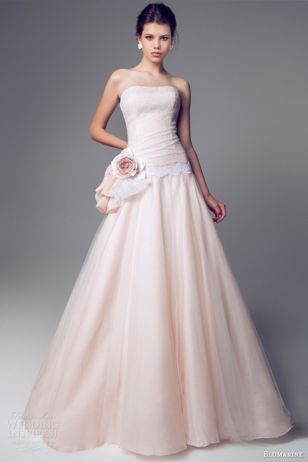blumarine pink wedding dresses 2014 strapless a line gown lace accent