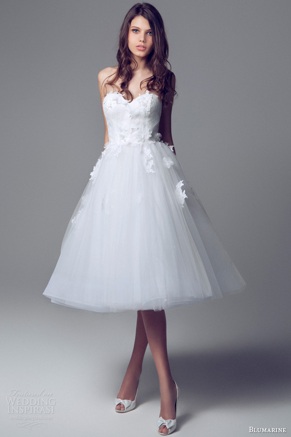 blumarine short wedding dresses 2014 strapless sweetheart wedding dress lace bodice applique tulle skirt