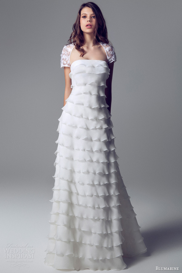 blumarine sposa 2013 2014 tiered wedding dress short sleeve lace shrug