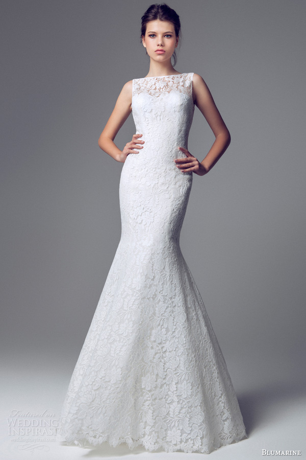 blumarine sposa 2014 sleeveles lace mermaid gown bateau neck