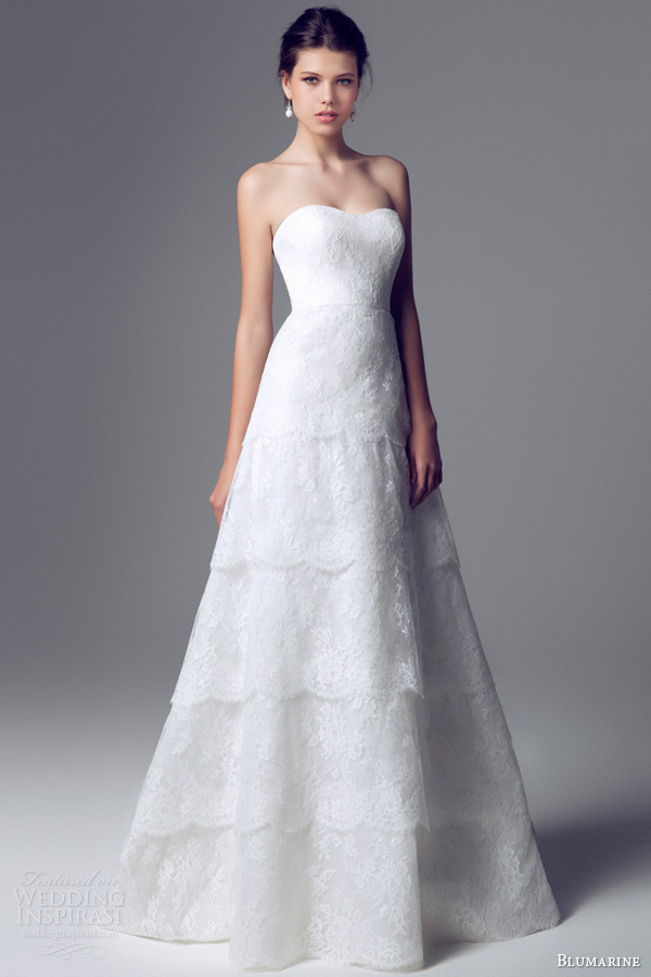 blumarine wedding dresses 2014 strapless bridal gown tiered lace skirt