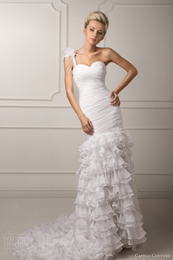 capelli couture 2013 bridal loredana one shoulder ruffle wedding dress