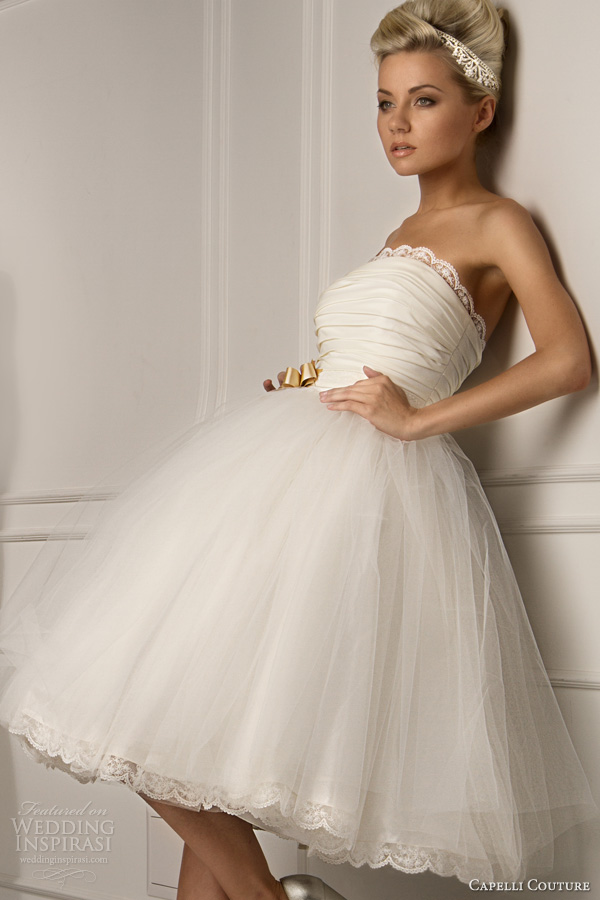 capelli couture bridal 2013 juliana strapless ball gown short wedding dress pleated bodice