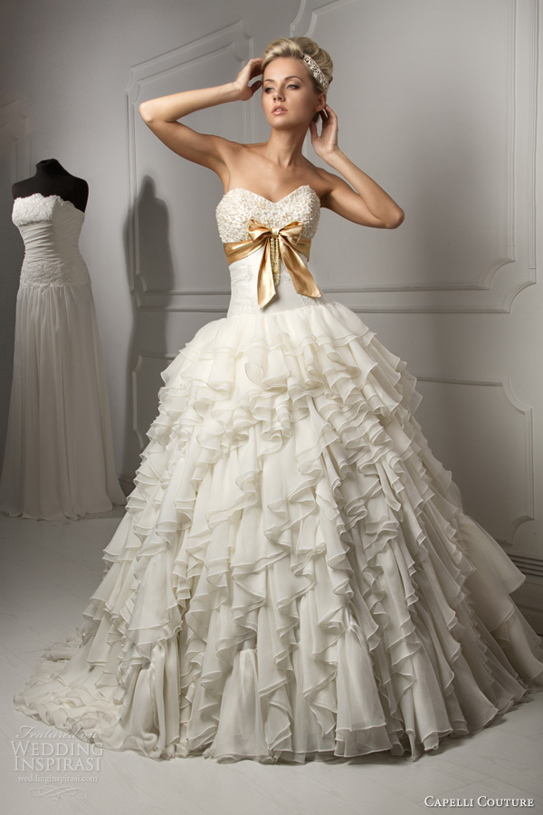 capelli couture bridal 2013 luigi strapless wedding dress ruffle ball gown skirt