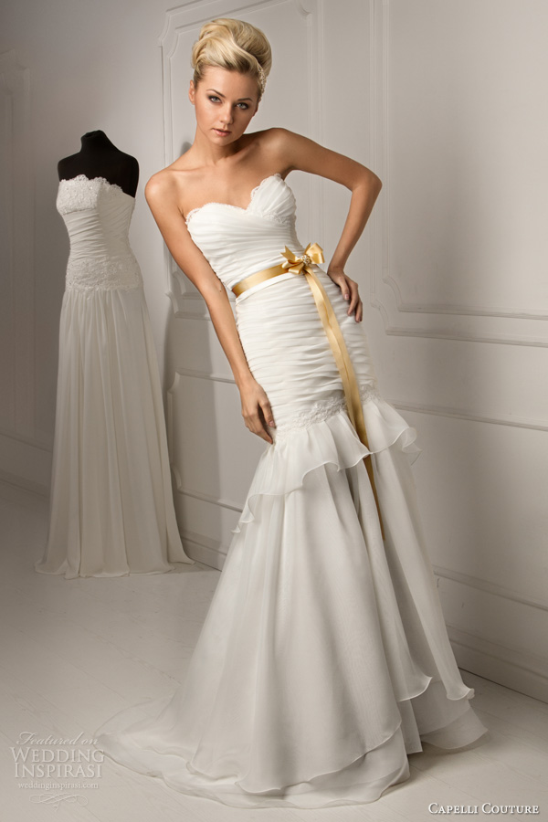 capelli couture bridal russia 2013 leticia strapless fit flare pleated wedding dress ruffle skirt