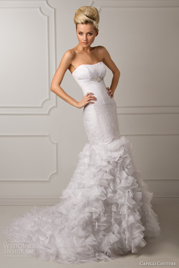 capelli couture wedding dress 2013 bridal laurelle strapless gown ruffle skirt