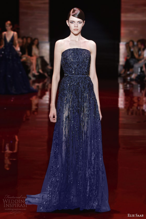 elie saab 2013 2014 fall couture strapless beaded blue navy gown