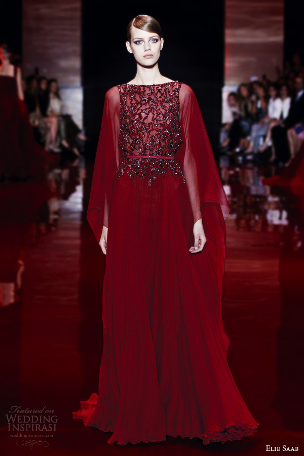 elie saab couture fall winter 2013 2014 long sleeve red ruby embellished bodice kaftan caftan