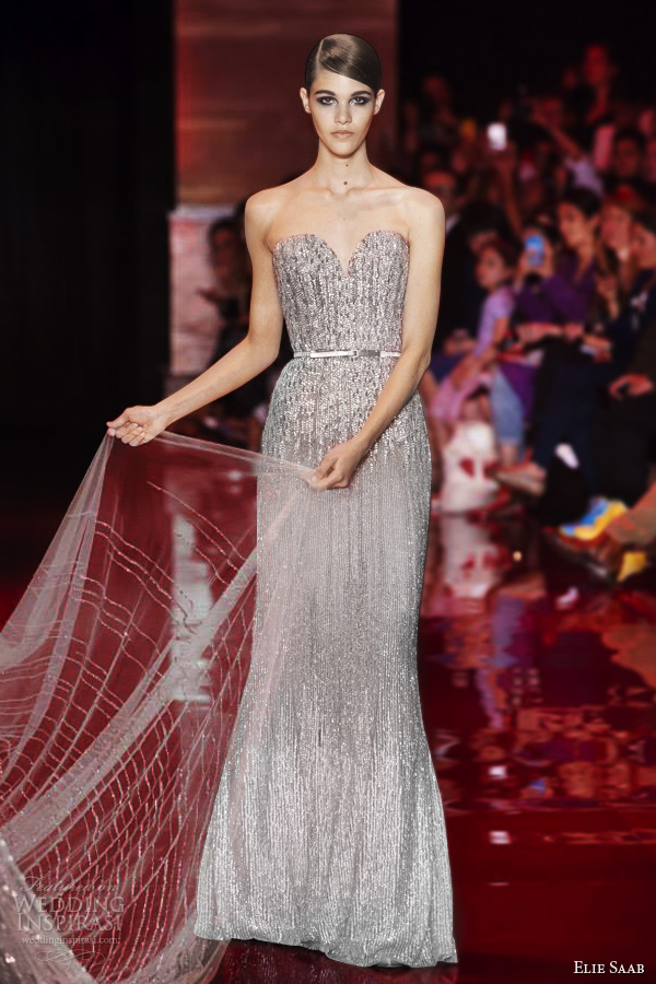 elie saab couture fall winter 2013 2014 strapless silver sweetheart beaded dress