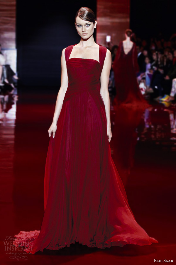 elie saab fall 2013 2014 couture draped red dress straps